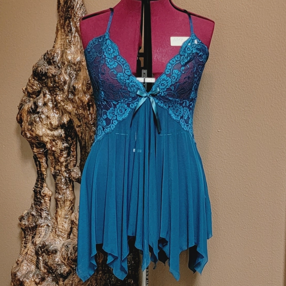 JOYARIA WOMEN'S SEXY LACE LINGERIE Split Front Teddy XX-Large Peacock Blue